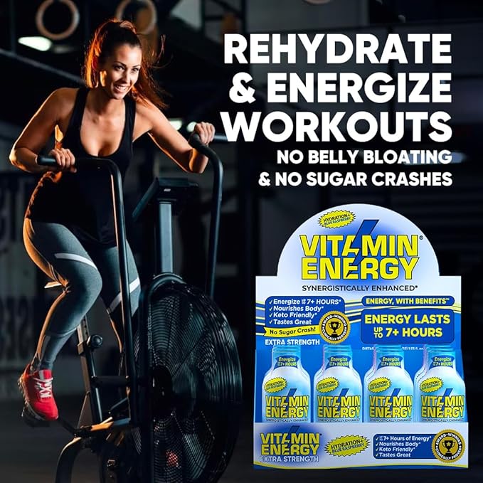 Vitamin Energy Hydration+ Extra Strength Energy Shot Blue Raspberry 48 Pack, 260mg Natural Caffeine, Electrolytes, BCAAs, Amino Acids, Hydration & Performance, Zero Sugar, Gluten-Free, 1.93 fl oz