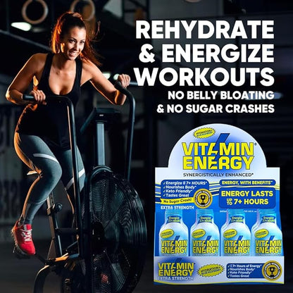 Vitamin Energy Hydration+ Extra Strength Energy Shot Blue Raspberry 48 Pack, 260mg Natural Caffeine, Electrolytes, BCAAs, Amino Acids, Hydration & Performance, Zero Sugar, Gluten-Free, 1.93 fl oz