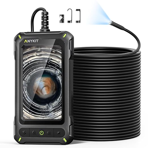 Anykit Borescope Inspection Camera with Light, Industrial Endoscope Camera with 0.3 Slim Probe, 4.3” HD Screen Digital Snake Cam, Semi-Rigid Cable Bore Scope for Pipe, Engine, Inside Wall (33 FT)