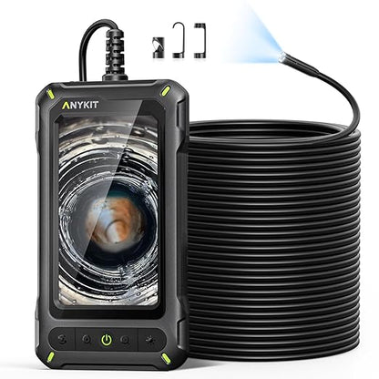 Anykit Borescope Inspection Camera with Light, Industrial Endoscope Camera with 0.3 Slim Probe, 4.3” HD Screen Digital Snake Cam, Semi-Rigid Cable Bore Scope for Pipe, Engine, Inside Wall (33 FT)