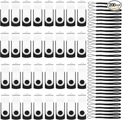 200 Packs of 4GB Flash Drives Bulk, EASTBULL Flash Drives Pack 4GB USB Drive Bulk Swivel USB2.0 Thumb Drive Bulk with Strings (Black, 200 Units)