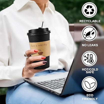 500 pack 16 oz Coffee Cups with Lids, Disposable To Go Paper Coffee Cups with Sleeves and Stirring Sticks for Hot/Cold Drinks Office Home Shop Event