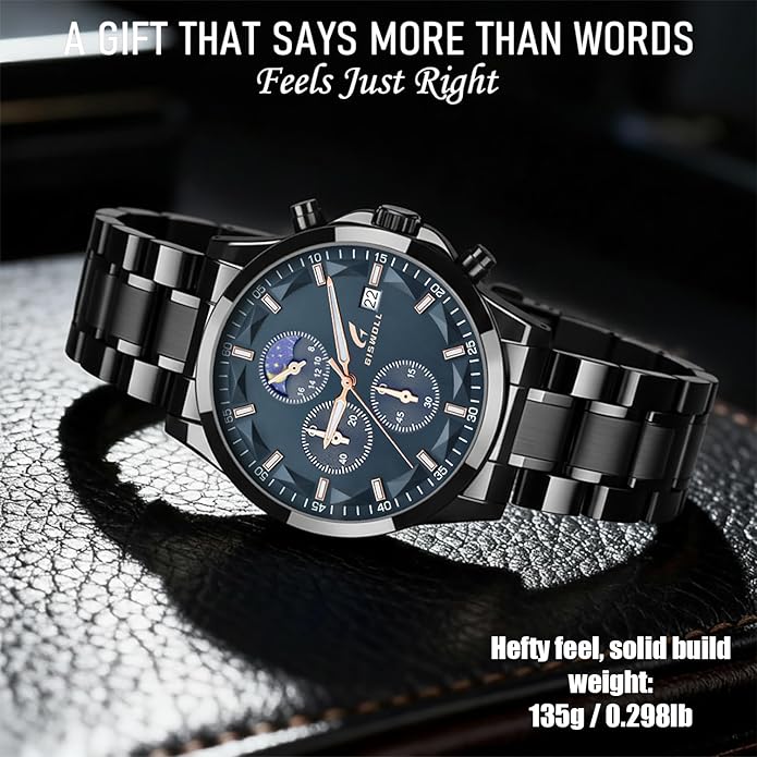 Distinctive Mens Analog Chronograph Watches with Auto Date & Multi Subdials, Fashion Casual Sport Quartz Wrist Watches with Luminous, 3ATM Waterproof, Valentines Day Gifts for Him, Boyfriend, Husband, Dad