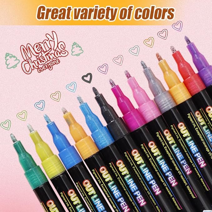 Marker Pen for Highlight, Outline Shimmer Markers Double Line Self-Outline Metallic Glitter Pens Super Squiggles Glitter Marker Set for Card Scrapbook Craft Arts Supplies, Gifts for Kids Teen Girl(36)