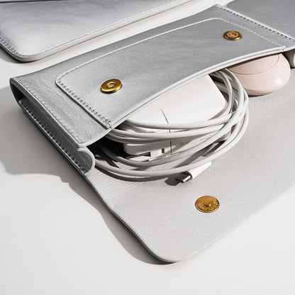Laptop Sleeve Compatible with New 15.3 inch MacBook Air 2024 A3114 M3, Surface Laptop 15, Surface Book 13.5, Surface Laptop Studio with Small Pouch, Mouse Pad and Cord Holder Color Silver