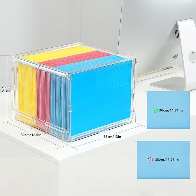 MUKAI File Organizer Box with Lid, Collapsible File Folder Organizer with Slide, Hanging File Folder Box, for Office Document Storage with Desktop organizer