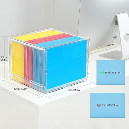 MUKAI File Organizer Box with Lid, Collapsible File Folder Organizer with Slide, Hanging File Folder Box, for Office Document Storage with Desktop organizer