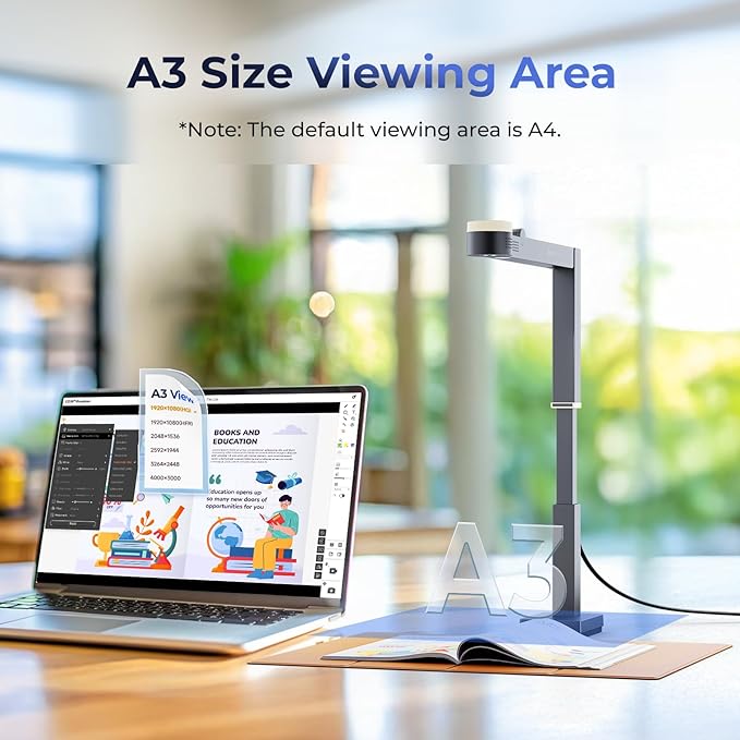 CZUR Fancy S Pro USB Document Camera for Teacher, 12MP 4K Webcam with Microphone and LED Light, Up to 60fps, Auto Focus, for Remote Teaching, Web Conference, for Mac and Windows, Black