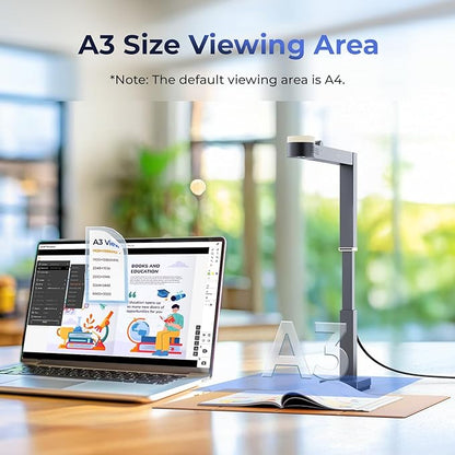 CZUR Fancy S Pro USB Document Camera for Teacher, 12MP 4K Webcam with Microphone and LED Light, Up to 60fps, Auto Focus, for Remote Teaching, Web Conference, for Mac and Windows, Black