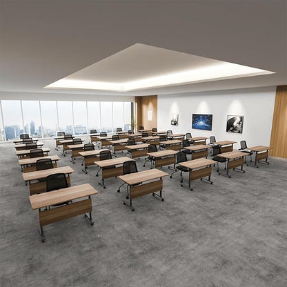 Conference Room Table, 55 Inch Folding Conference Tables with Wheels, Modern Office Meeting Table, Easy Flip & Nest Design, Rectangular Seminar Tables with Metal Frame for 2-24 People (I, 8PCS)