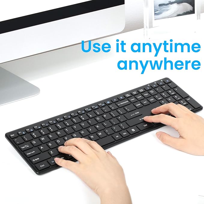 Wireless Keyboard-2.4G USB Ultra Slim Quiet Full Size Matte PC Computer Keyboard,19 Multimedia Keys,Number Pad,Plug&Play,Lag-Free Ergo,Long Battery life for Desktop,Laptop,Smart TV,MAC,Windows,QWERTY