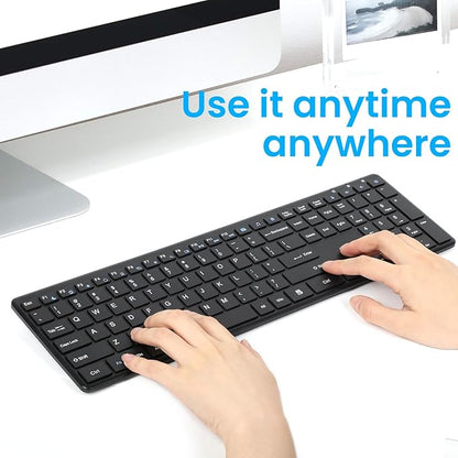 Wireless Keyboard-2.4G USB Ultra Slim Quiet Full Size Matte PC Computer Keyboard,19 Multimedia Keys,Number Pad,Plug&Play,Lag-Free Ergo,Long Battery life for Desktop,Laptop,Smart TV,MAC,Windows,QWERTY