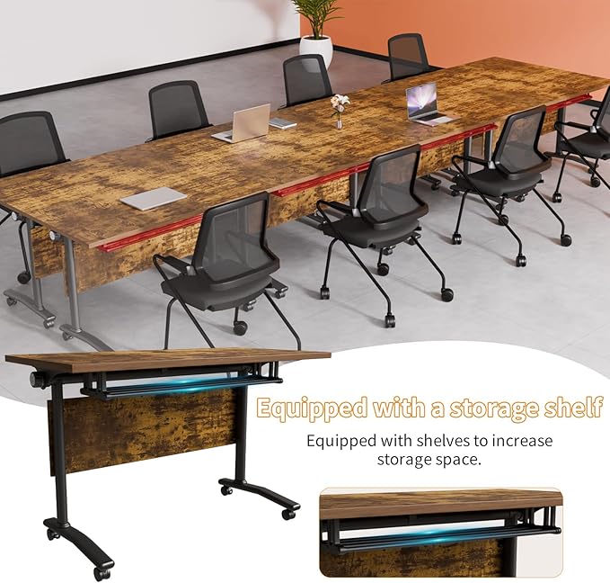 Conference Table, Folding Conference Room Table Meeting Tables, Flip Top Training Table Foldable Conference Tables with Wheels for Office, Conference Room, School (4 Pack B, 55.1 x 23.6 x 29.5 inch)