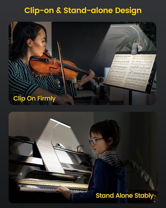 Glocusent Super Bright Eye-Caring Music Stand Light, Clip-on Piano Lamp with 3 Colors & 5 Brightness Levels, 57 LEDs, USB-C Rechargeable, Lasts up to 140 Hrs, Perfect for Piano & Sheet Music