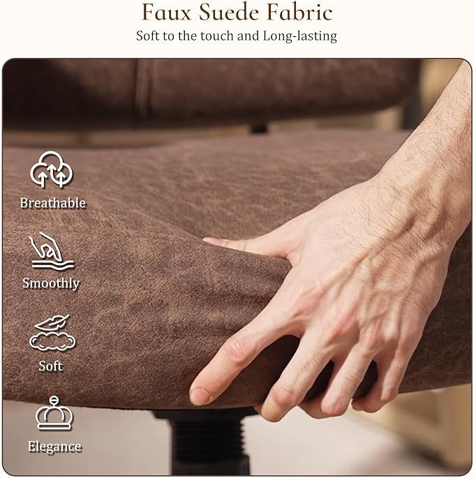 EUREKA ERGONOMIC Becky Mid Century Modern Office Desk Chairs Leather, Comfy Office Chair with Lumbar Support and Arms, Mid-Back, Comfortable Thick Cushion, Height Adjustable, 360°Swivel, Brown
