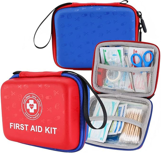 Small First Aid Kit - 165 Piece Dual-Color Emergency Medical Kit with Hard Shell & Fluorescent Exterior Coating, Emergency First Aid Kit for Home, Car, Travel, Hiking & Outdoor(Red/Blue)