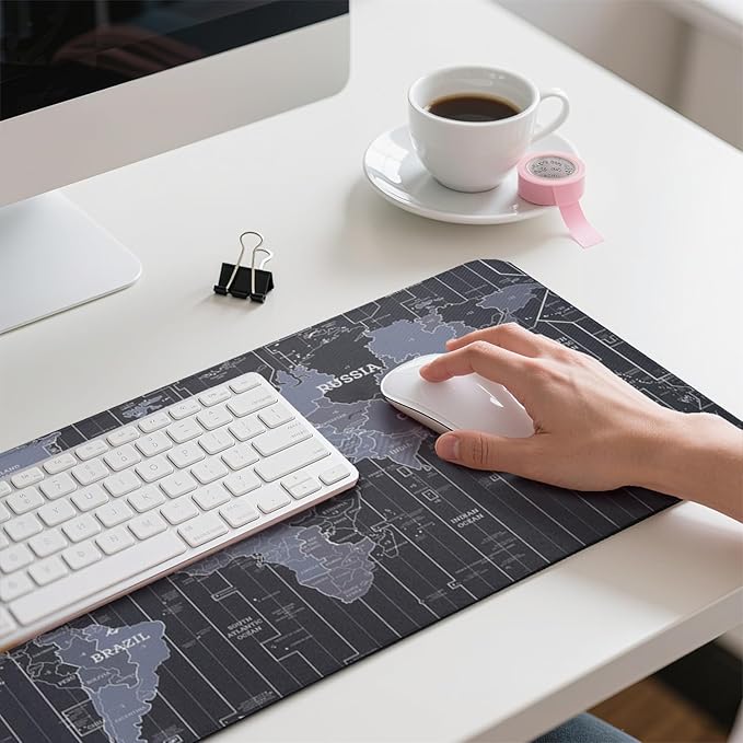 Map Patterns Desk Mat, Large Gaming Mouse Pad Non-Slip Rubber Base with Stitched Edges, Waterproof Protection for PC Laptop Home Office Desk Decor 35.4x15.7in