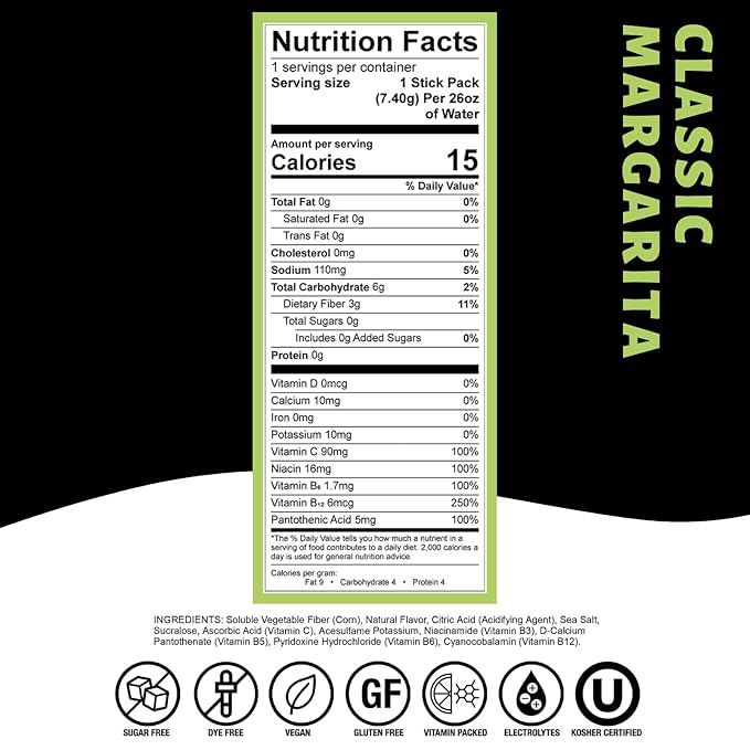 Devotion Nutrition HydroFLEX Water Flavoring Packets – Sugar-Free Hydration with Vitamins & Electrolytes – Dye-Free, Gluten-Free (Classic Margarita) 12-Pack Drink Mix