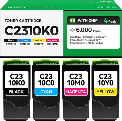 C2310K0 C2310C0 C2310M0 C2310Y0 Toner Cartridge Set 4-Pack Replacement Compatible with Lexmark C2325dw C2425dw C2535dw MC2325adw MC2425adw MC2535adwe MC2640adwe Laser Printer Black Cyan Magenta Yellow