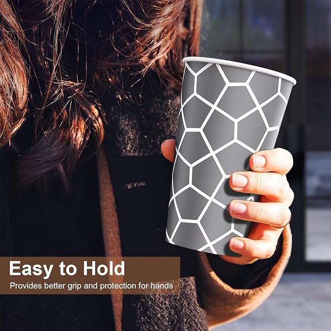 16 oz Coffee Cups 180 Pack, Disposable Coffee Cups Hot Paper Cups 16 oz, Insulated Paper Coffee Cup for Hot Cold Drinks