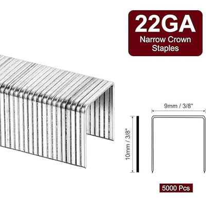 uxcell 22 Gauge Narrow Crown Staples 3/8" x3/8", 5000Pcs Galvanized Steel for Pneumatic, Electric Stapler, White