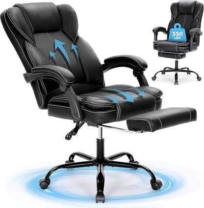 MAISON ARTS Ergonomic Office Chair, Big and Tall Executive Chair with Foot Rest, Computer Desk Chair with Padded Armrests, Rolling Swivel Faux Leather Chair for Home Office Man Woman, Black