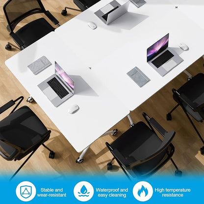 Folding Conference Table, Conference Room Tables Foldable Large Meeting Seminar Table on Wheels,Flip Top Boardroom Training Tables for Office, Classroom,Meeting (12, White, 70.8)