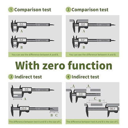 Digital Caliper 0-6" Measuring Tool with Metal Ruler, Micrometer Caliper with Auto-Off Feature, Interchangeable Between inches and millimeters for DIY/Household and 3D Printing, Black