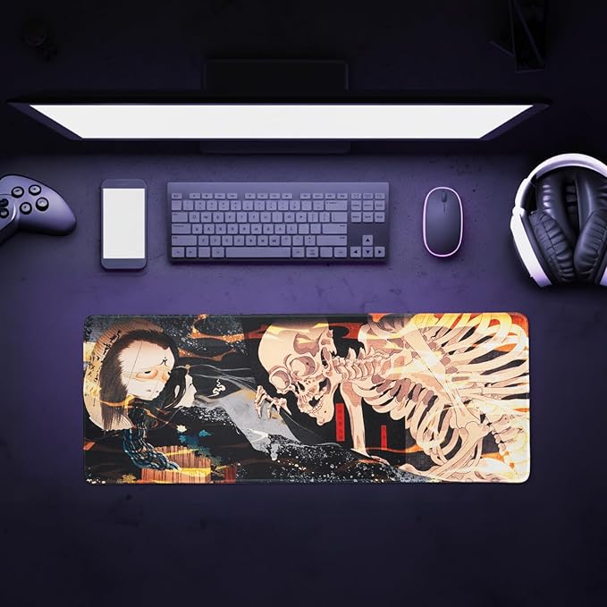 BELLEMOND Japanese Art Desk Mat | Large 31.5x11.8in Desk Pad | Mouse Pad for Keyboard & Mouse | Non-Slip Base, Water-Repellent, Smooth Precision | Yokai Rising
