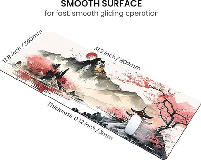 MAY FLOWER Large Gaming Mouse pad, Full Keyboard Mat, Long Laptop Mousepad, Computer Mouse Mat for Home and Office, Anti-Slip Rubber Base, 31.5 x 11.8 Inches (Watercolor Cherry Blossom)