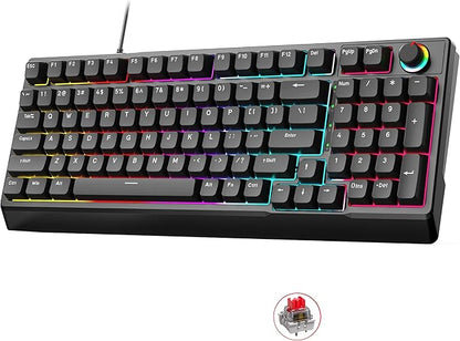 Mechanical Gaming Keyboard with Red Switches: 98 Keys PC Gaming Keyboard with Backlit，Multi-Function Volume & Lighting Knob,Anti-Ghosting Wired USB keybaord for Elite PC/Mac Gamers