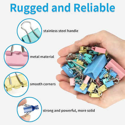 180 Pcs Small Binder Clips, Assorted Sizes Mini Binder Clips, 6 Sizes Clips Office Supplies, Paper Clamps, Binder Paper Clips for Office Supplies Home School Food DIY (Blue, Pink, Yellow, Green)