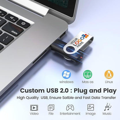 ABLAZE Custom USB Flash Drive 4GB 10 Pack, Personalized USB 2.0 Thumb Drives with Logo, Bulk Memory Sticks for Data Storage (Mixed Colors)