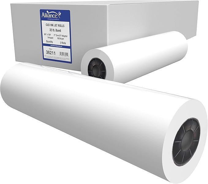 Alliance Wide Format Paper CAD Bond Rolls (32lb | 2 Rolls, 36 In x 150 Ft | 3" Core)