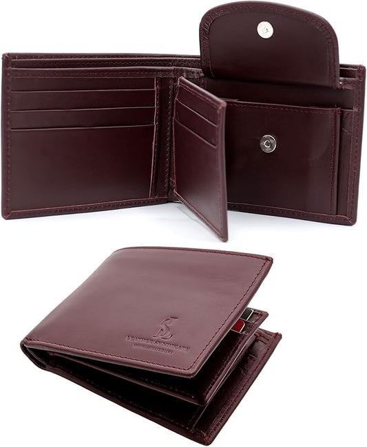 Bifold Wallet for Men with Premium Cowhide Leather Slim Wallet, Minimalist Design, Multiple Card Slots, Stylish Durable Gift-Ready Men’s Wallet (Maroon)