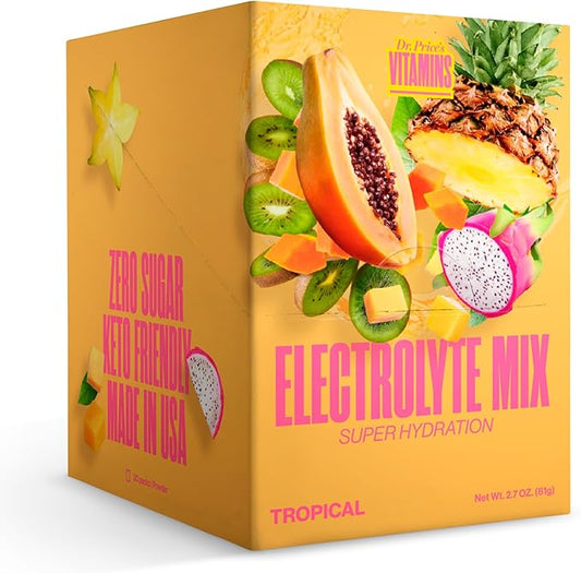 Dr. Price’s Electrolytes Powder Packets | Tropical 30 Servings | Sugar Free Hydration Packets with 72+ Trace Minerals | Keto, Vegan, Electrolyte Drink Mix | Doctor-Formulated, Made in USA
