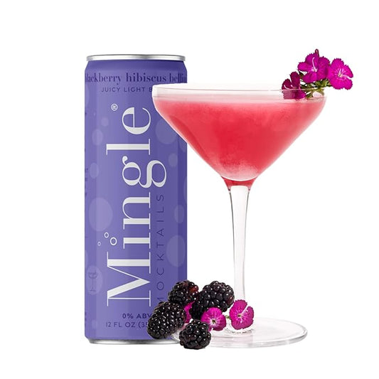 Mingle Mocktails Blackberry Hibiscus Bellini, Non-Alcoholic Drinks, Pre-Mixed Drinks, Canned Mocktails, 12 fl. oz. Cans, Pack of 24