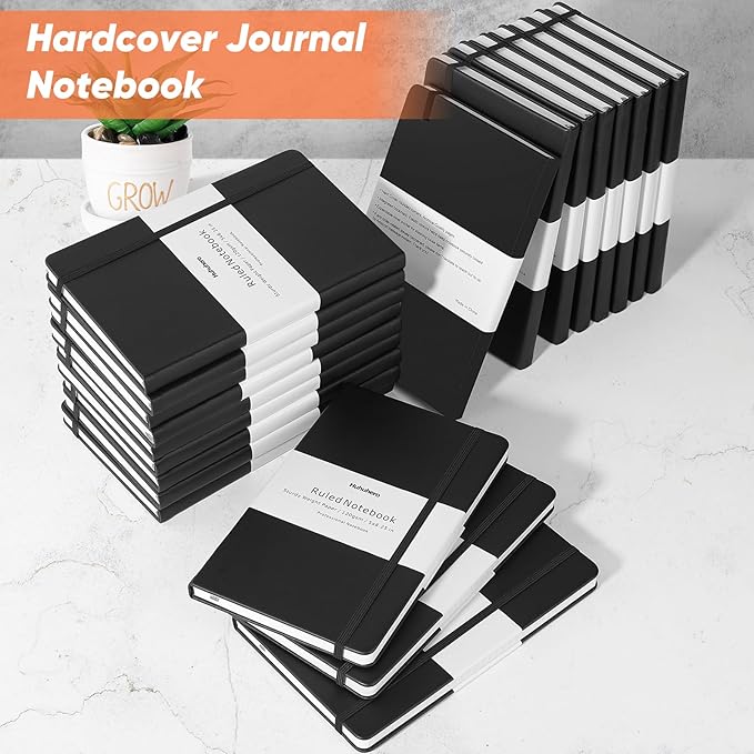 Huhuhero Lined Notebook Journal, 120Gsm Thick Paper College Ruled Journal, Hardcover Notebooks for Work School Note Taking, Office School Supplies 5"×8.25" (3, Black)