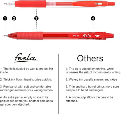 feela 30 Pack Retractable Red Ink Gel Pens Set Medium Point 15 Piece Fine Point Gel Pen with 15 Refills for Smooth Writing