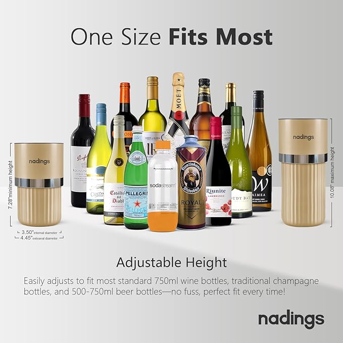 Wine Chiller for 750ml Bottles | Portable & Iceless, Keeps Wine/Champagne/Beer Cold 6+ Hours | Vacuum Insulated Stainless Steel | Ideal for Outdoor, Parties & Gifts – Champagne