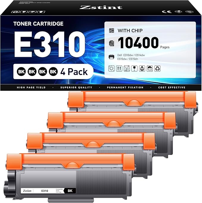 E310 Toner Cartridge 4-Pack Black Replacement for Dell E310 E310dw E514 E515 P7RMX PVTHG 593-BBKD Toner Compatible with Dell Wireless Monochrome E310dw E514dw E515dn E515dw Printer Ink All-in-One Copy