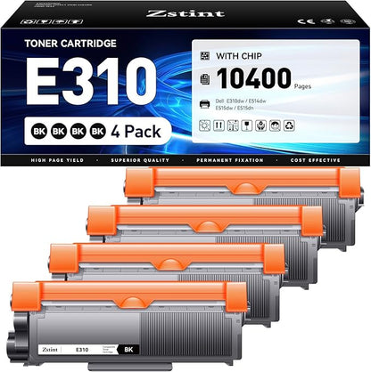 E310 Toner Cartridge 4-Pack Black Replacement for Dell E310 E310dw E514 E515 P7RMX PVTHG 593-BBKD Toner Compatible with Dell Wireless Monochrome E310dw E514dw E515dn E515dw Printer Ink All-in-One Copy