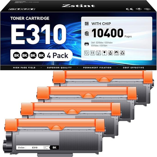 E310 Toner Cartridge 4-Pack Black Replacement for Dell E310 E310dw E514 E515 P7RMX PVTHG 593-BBKD Toner Compatible with Dell Wireless Monochrome E310dw E514dw E515dn E515dw Printer Ink All-in-One Copy