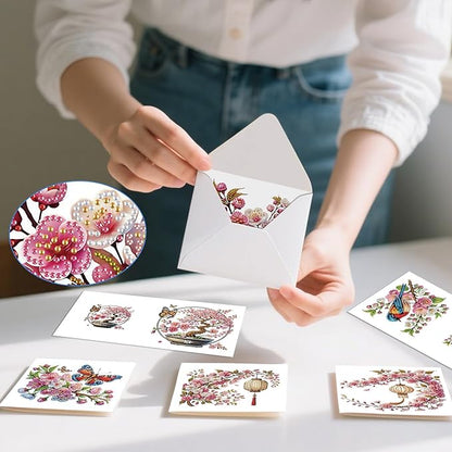 jinglinhh 12pcs Diamond Art Painting Bluebird Flowers Greeting Cards with Envelopes, DIY Card Making Kits for Adults, Diamond Art Christmas Cards for Birthday Holiday Postcards Craft Gifts
