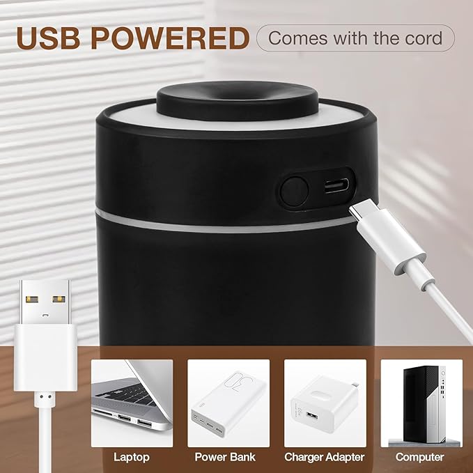 Portable Mini Humidifier, 180ml USB Cool Mist Small Humidifiers for Bedroom, Personal Desktop Humidification for Car Office Travel & Indoor Plants(Black)