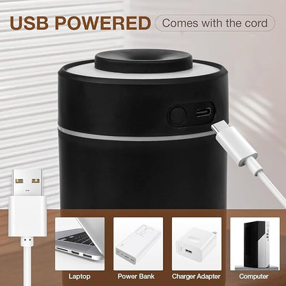 Portable Mini Humidifier, 180ml USB Cool Mist Small Humidifiers for Bedroom, Personal Desktop Humidification for Car Office Travel & Indoor Plants(Black)