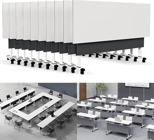 Folding Conference Table Modern Large Mobile Meeting Table Rolling Conference Room Tables with Wheels Seminar Tables for Office Training Classroom (10, Deep Grey, 55" D X 23.6" W X 29.5" H)