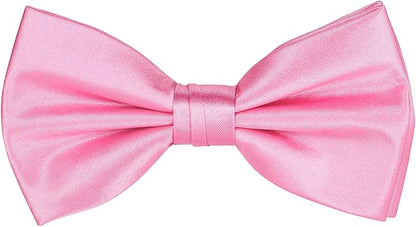 TIE G 5pcs Tie Set in WHITE OR BLACK GIFT BOX: Solid Color Necktie, Satin Bow Tie, Pocket Square, Lapel, Cuff Links
