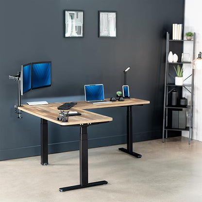 VIVO Electric Height Adjustable 67 x 60 inch Corner Stand Up Desk, 2 Reclaimed Wood Solid Table Tops, Black Frame, Memory Controller, L-Shaped Workstation, 3E Series, DESK-KIT-3E6BP
