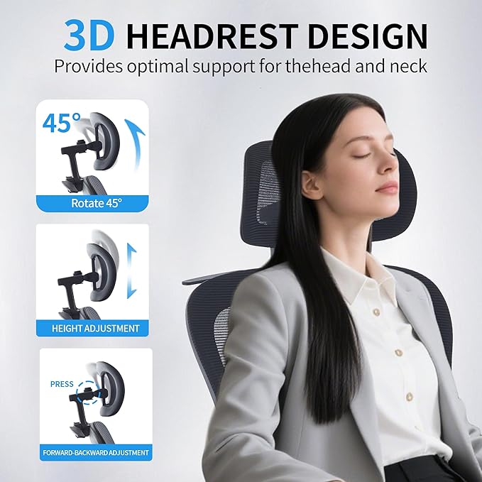 Ergonomic Mesh Office Chair, 400 lbs Capacity, High Back Desk Chair with Adjustable Lumbar Support, 3D Headrest, Flip-Up Armrests, and PU Wheels for Long Workdays and Home Office (Black)